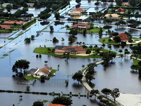 flooded neighborhood aerial
